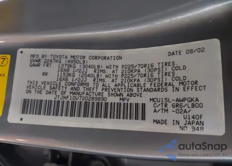 2002 Lexus Rx 300 z USA, uszkodzony, nr VIN JTJHF10U720289890